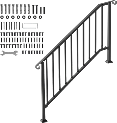 VEVOR Handrails for Outdoor Steps, 5 Step Stair Hand Rail Kit, Transitional Carbon Steel Railings with Installation Kit, Stair Rails for Seniors, Concrete Steps & Porch & Deck, Black Retro Arch