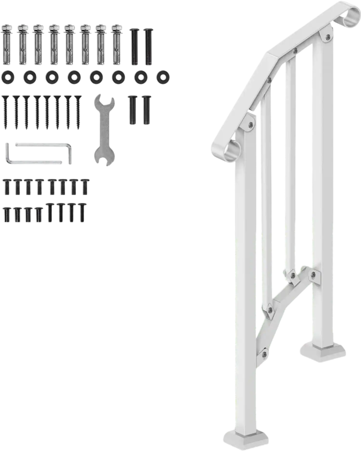 Vevor Handrail Outdoor Steps 1-2 Step Stair Rail Kit White Retro Arch New