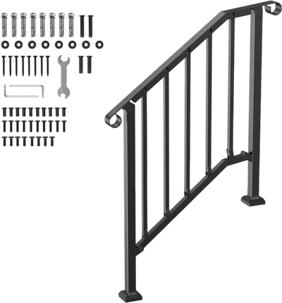 VEVOR Handrails for Outdoor Steps, 2-3 Step Stair Hand Rail Kit, Transitional Carbon Steel Railings with Installation Kit, Stair Rails for Seniors, Concrete Steps & Porch & Deck, Black Retro Arch