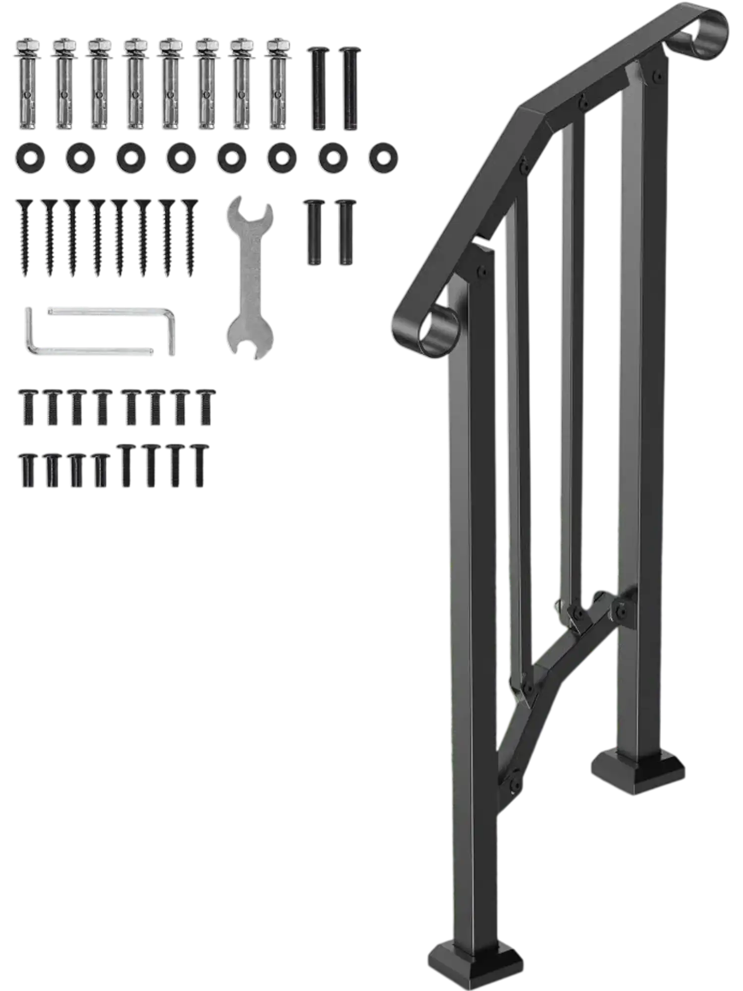 Vevor Handrail Kit Outdoor Steps 1-2 Step Black Retro Arch New