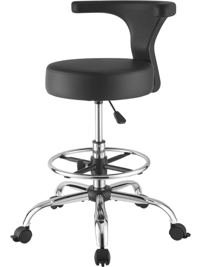 Vevor Rolling Stool Height Adjustable Swivel Chair with Back Support Black New