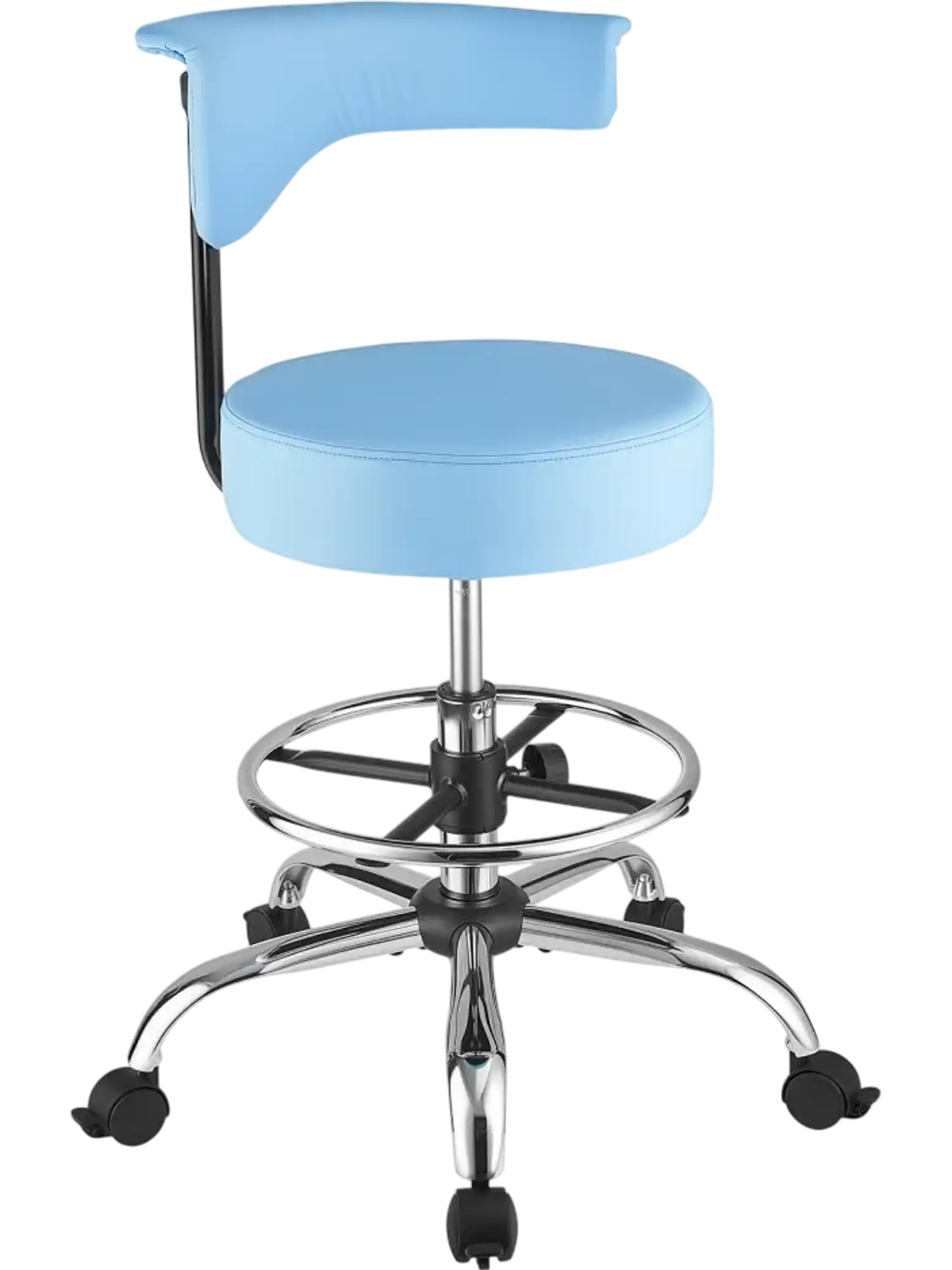 Vevor Rolling Stool Height-Adjustable Swivel Chair with Back Support Blue New