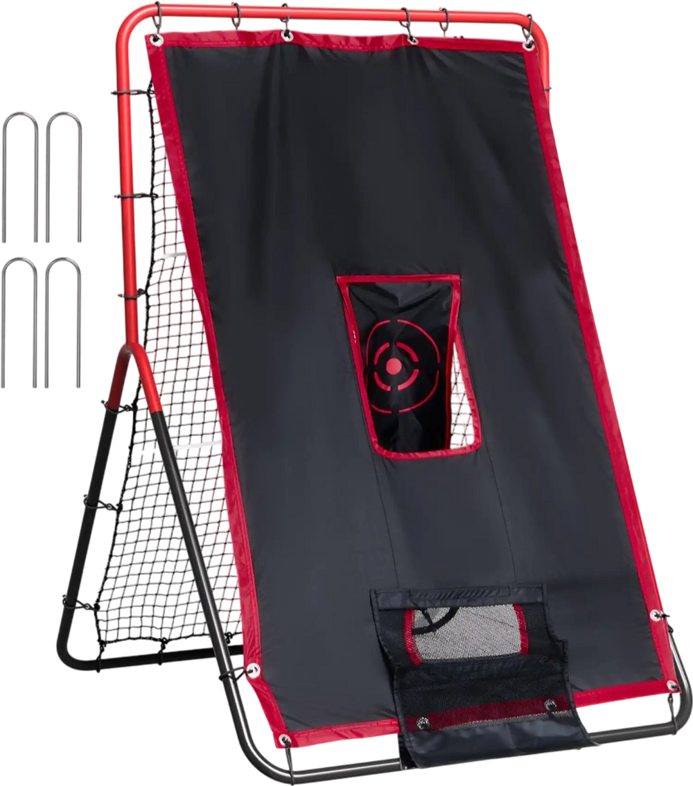 VEVOR Baseball And Softball Rebounder Net, 3.5 x 4.5 ft 2-in-1 Switch Hitter Pitch Trainer, PitchBack Baseball Pitching Return Trainer Nest, Bounce Back Net for Fielding/Throwing Practice