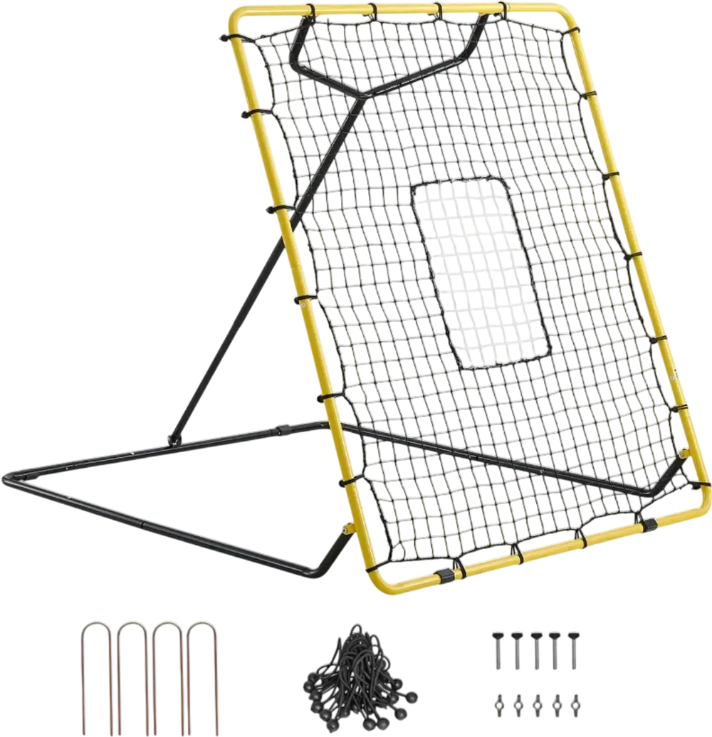 VEVOR Baseball Softball Rebounder Net 4 x 4.5 ft Pitch Back Trainer Target, 4 Adjustable Angles with Strike Zone, Steel Frame, Bounce Back Net for Pitching & Fielding Training, Return Practice