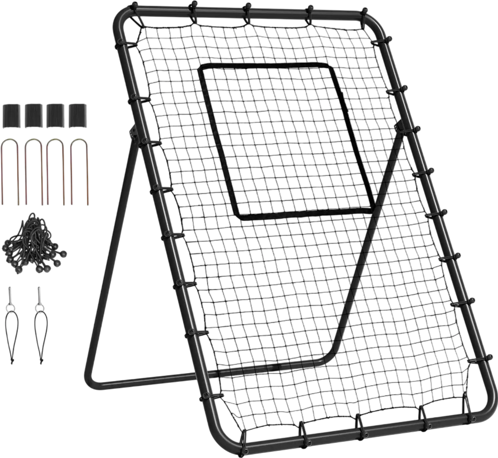 VEVOR Baseball And Softball Rebounder Net, 4 x 6 Feet PitchBack Baseball Nest for Pitching and Fielding Training, Pitch Return Trainer Rebound Net with Pitching Target, 4 Adjustable Angles