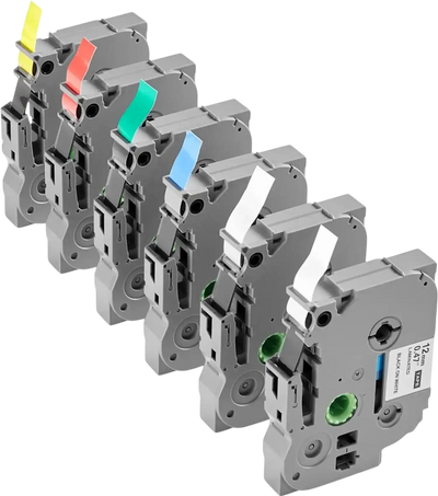 VEVOR Label Maker Tape, 6 Pack, 0.47 in / 12 mm Colored Label Maker Refills Compatible for Various Types of Brother P-Touch, Replacement for Letra Tag TZe-131 TZe-231 TZe-431 TZe-531 TZe-631 TZe-731