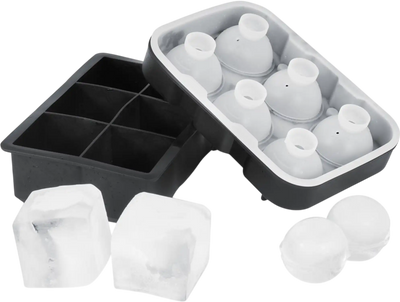 VEVOR Ice Cube Trays (Set of 2), 2-in-1 Combo with Silicone Sphere Ice Ball Maker & Large Square Ice Cube Maker with Lid, Reusable Easy Release BPA Free Ice Tray Set for Whiskey Cocktails Bourbon