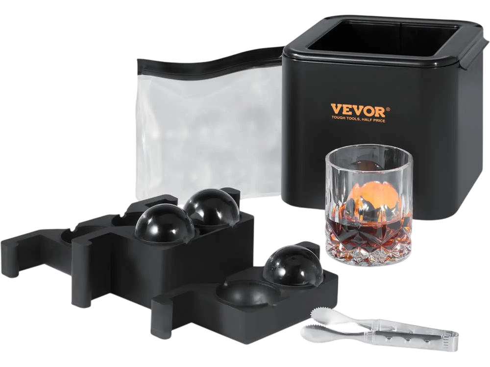 VEVOR Ice Ball Maker, Crystal Clear Ice Ball Maker 2.36inch Ice Sphere with Storage Bag and Ice Clamp, Round Clear Ice Cube 4-Cavity Ice Press Maker Whiskey Scotch Cocktail Brandy Bourbon