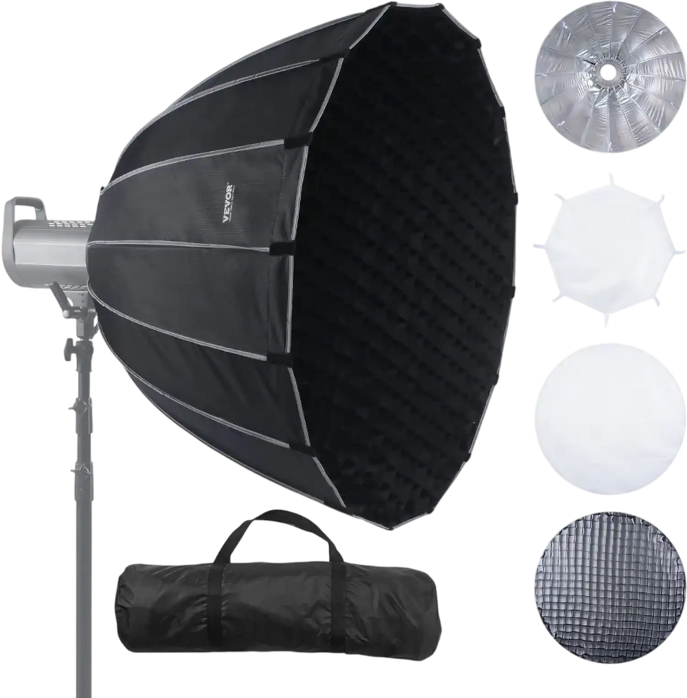 VEVOR Parabolic Softbox, 33 in / 850 mm, Quick Release and Quick Fold, Lightweight and Portable, Universal Bowens Mount, 4 Lighting Effects, Fits for Professionoal Photography, Daily Filming