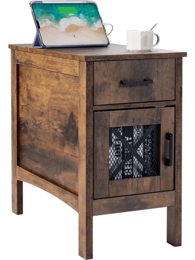 Vevor End Table Farmhouse Nightstand with Charging Station and 3-Tier Storage New