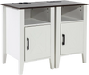 VEVOR Farmhouse End Table Set of 2, Nightstand with Charging Station, 3 Tiers Side Table with Storage Cabinet, End Table with USB Ports and Outlets, Ideal for Living Room, Bedroom, Office, White