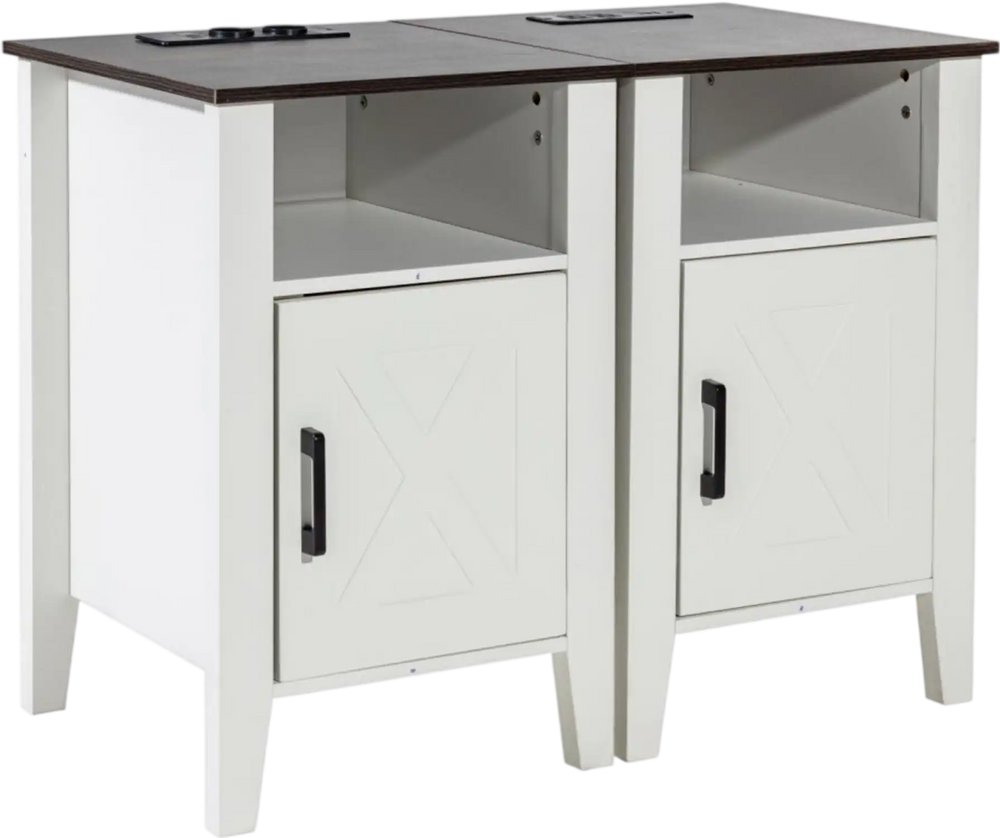 VEVOR Farmhouse End Table Set of 2, Nightstand with Charging Station, 3 Tiers Side Table with Storage Cabinet, End Table with USB Ports and Outlets, Ideal for Living Room, Bedroom, Office, White