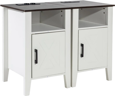 Vevor End Table Farmhouse Nightstand Set of 2 with Charging Station White New
