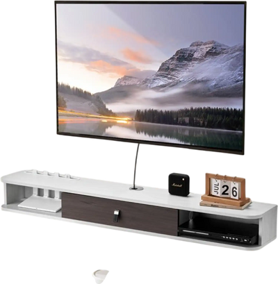 VEVOR Floating TV Stand, 55 in Wall Mount Entertainment Center with Cable Hole, Modern Floating TV Shelf with Storage Cabinet, Particle Board Console for DVD Player, Cable Box, Game Console, White