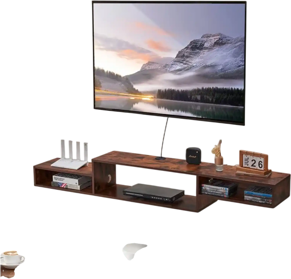 VEVOR Floating TV Stand, 70" Wall Mount Entertainment Center with Power Outlet & Cable Hole, Modern Floating TV Shelf with Storage Cabinet for DVD Player, Cable Box, Game Console, TV Accessory, Wood