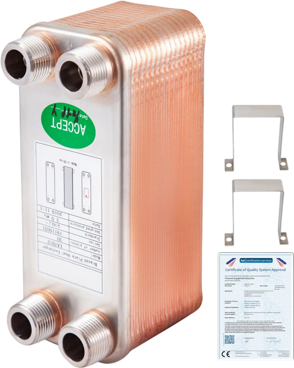VEVOR Heat Exchanger 3\"x7.5\" 30 Plates Brazed Plate Heat Exchanger 316L 3/4\" MPT Heat Exchanger B12-30 Beer Wort Chiller for Hydronic Heating