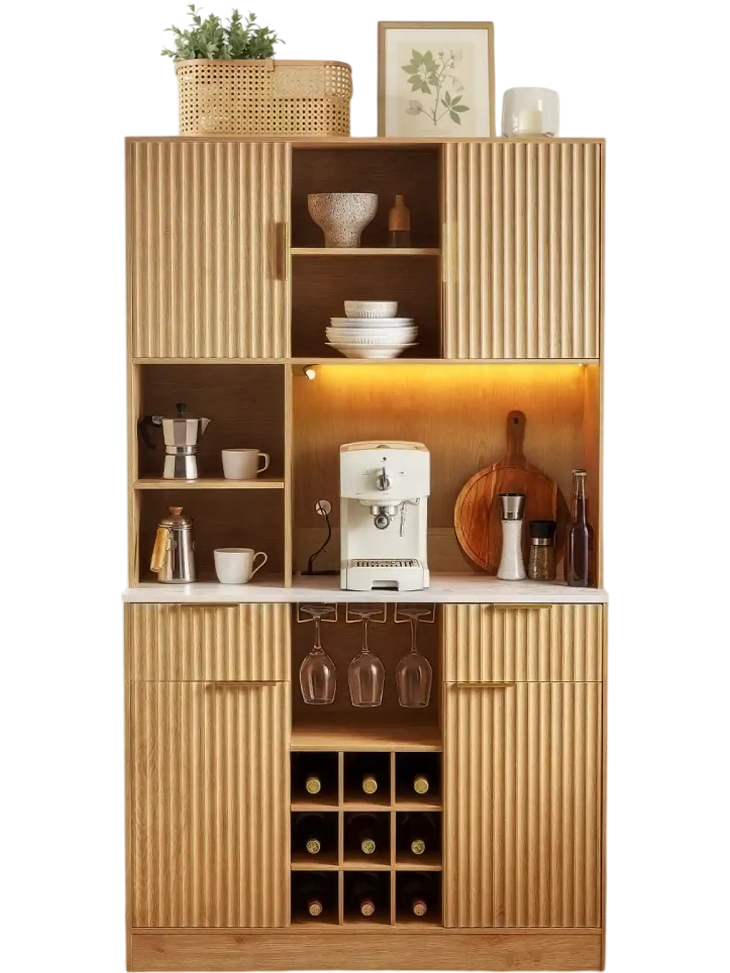 Vevor Wine Cabinet Coffee Bar Cabinet with LED Light and Charging Station New