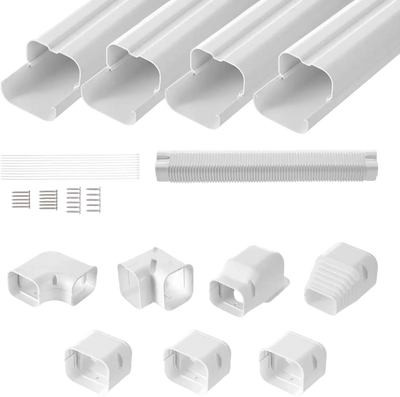 VEVOR Mini Split Line Set Cover 3-inch W 15.8Ft L, PVC Decorative Pipe Line Cover For Air Conditioner with 4 Straight Ducts & Full Components Easy to Install, Paintable for Heat Pumps, White