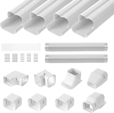 VEVOR Mini Split Line Set Cover 3-inch W 17.6Ft L, PVC Decorative Pipe Line Cover For Air Conditioner with 4 Straight Ducts & Full Components Easy to Install, Paintable for Heat Pumps, White