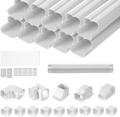 VEVOR Mini Split Line Set Cover 3-inch W 17.7Ft L, PVC Decorative Pipe Line Cover For Air Conditioner with 10 Straight Ducts & Full Components Easy to Install, Paintable for Heat Pumps, White