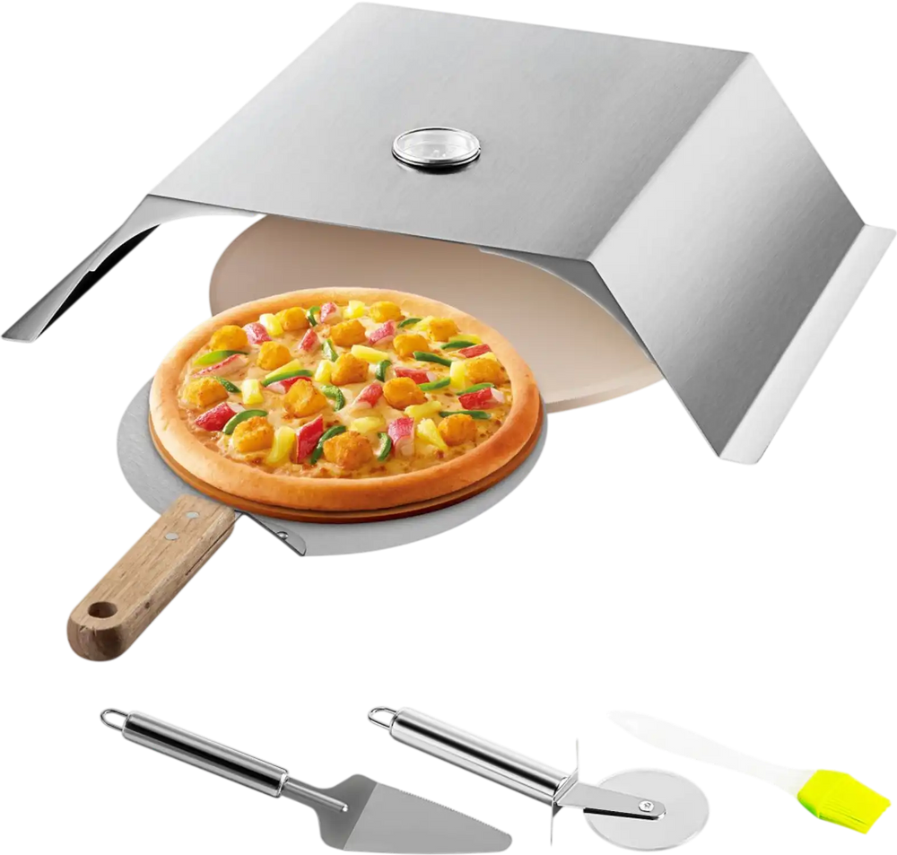 VEVOR Pizza Oven Kit, Stainless Steel Grill Pizza Oven, Pizza Maker Kit for Most 22" Charcoal Grilll, Grill Pizza Oven Kit Including Pizza Chamber, 13" Round Pizza Stone, 10 x 11.8 inch Pizza Peel