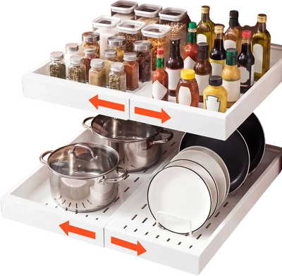 Vevor Pull-Out Basket Expandable Cabinet Organizer 2-Pack White New