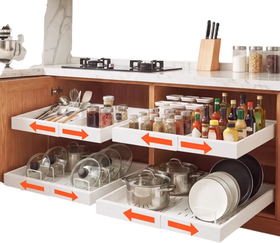 Vevor Pull-Out Basket Expandable Cabinet Organizer 4-Pack White New