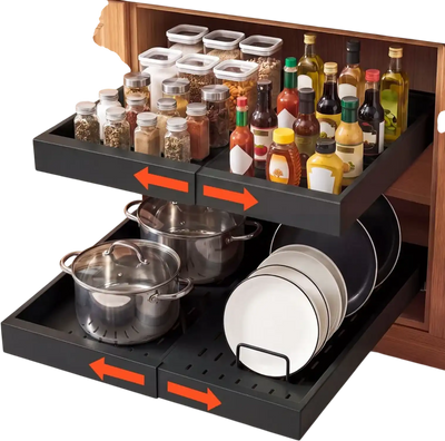 Vevor Pull Out Cabinet Organizer Expandable 2-Pack Sliding Drawer Shelf Black New