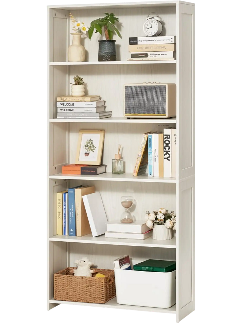 VEVOR 5 Tiers Wide Bookshelf, 68 in Wooden Open Bookcase with Display Storage Organizer Shelf, Freestanding Tall Display Floor Bookcase Bookshelf for Library, Bedroom, Living Room, Office, White