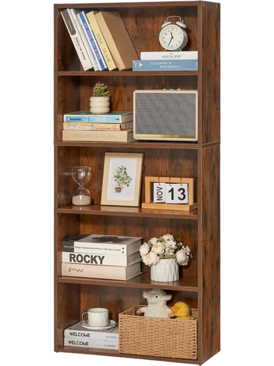 VEVOR 5 Tiers Narrow Bookshelf, 53 in Wooden Open Bookcase with Height-Adjustable Shelf, Freestanding Tall Display Storage Floor Bookcase Bookshelf for Library, Bedroom, Living Room, Office, Brown