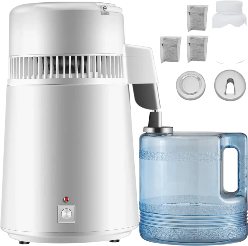 VEVOR Pure Water Distiller 750W, Purifier Filter Fully Upgraded with Handle 1.1 Gal /4L, BPA Free Container, Perfect for Home Use, White