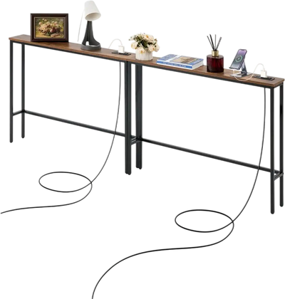 Vevor Console Table Narrow Entryway Sofa Table with Power Outlets 2-Piece Set New