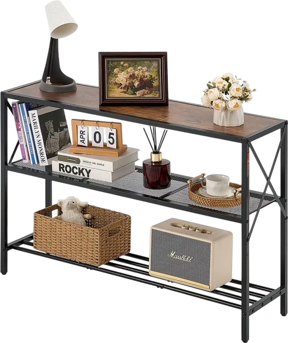 VEVOR Narrow Console Sofa Table, 41.7 inches Behind Couch Table, 3-Tier Long Entryway Table and Skinny Hallway Table, Narrow Sofa Table with Metal Frame, for Entryway, Hallway, Living Room & Bedroom