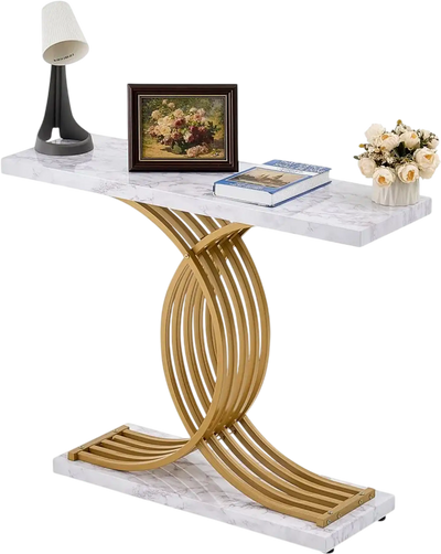 VEVOR Narrow Console Sofa Table, 39.4 inches Behind Couch Table, 1-Tier Long Entryway Table and Skinny Hallway Table, Narrow Sofa Table with Metal Frame, for Entryway, Hallway, Living Room & Bedroom