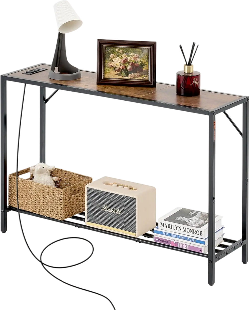 VEVOR Narrow Console Table, 41.7" Behind Couch Table with Power Outlets, 2-Tier Long Entryway Table, Sofa Table with Metal Frame and Charge Station, for Entryway, Hallway, Living Room