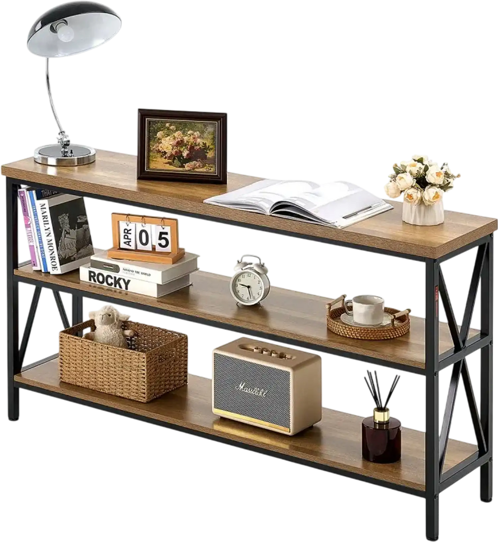 VEVOR Narrow Console Sofa Table, 55.1 inches Behind Couch Table, 3-Tier Long Entryway Table and Skinny Hallway Table, Narrow Sofa Table with Metal Frame, for Entryway, Hallway, Living Room & Bedroom