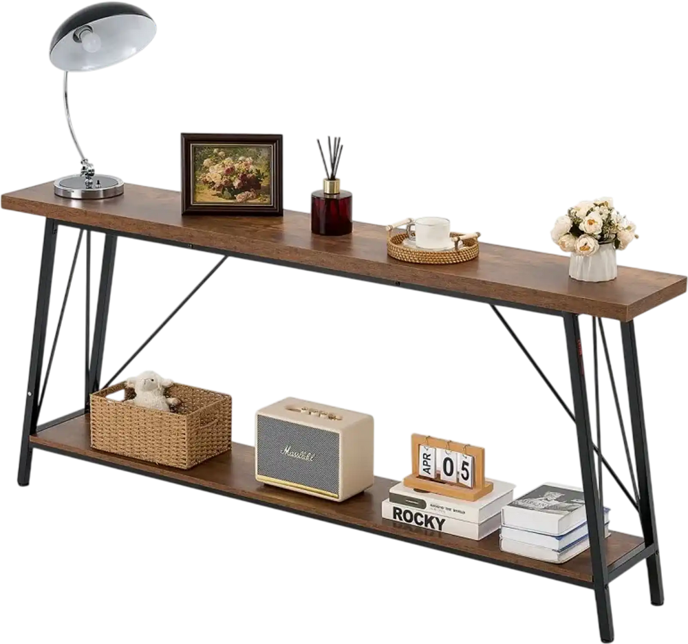 VEVOR Narrow Console Sofa Table, 70.9 inches Behind Couch Table, 2-Tier Long Entryway Table and Skinny Hallway Table, Narrow Sofa Table with Metal Frame, for Entryway, Hallway, Living Room & Bedroom