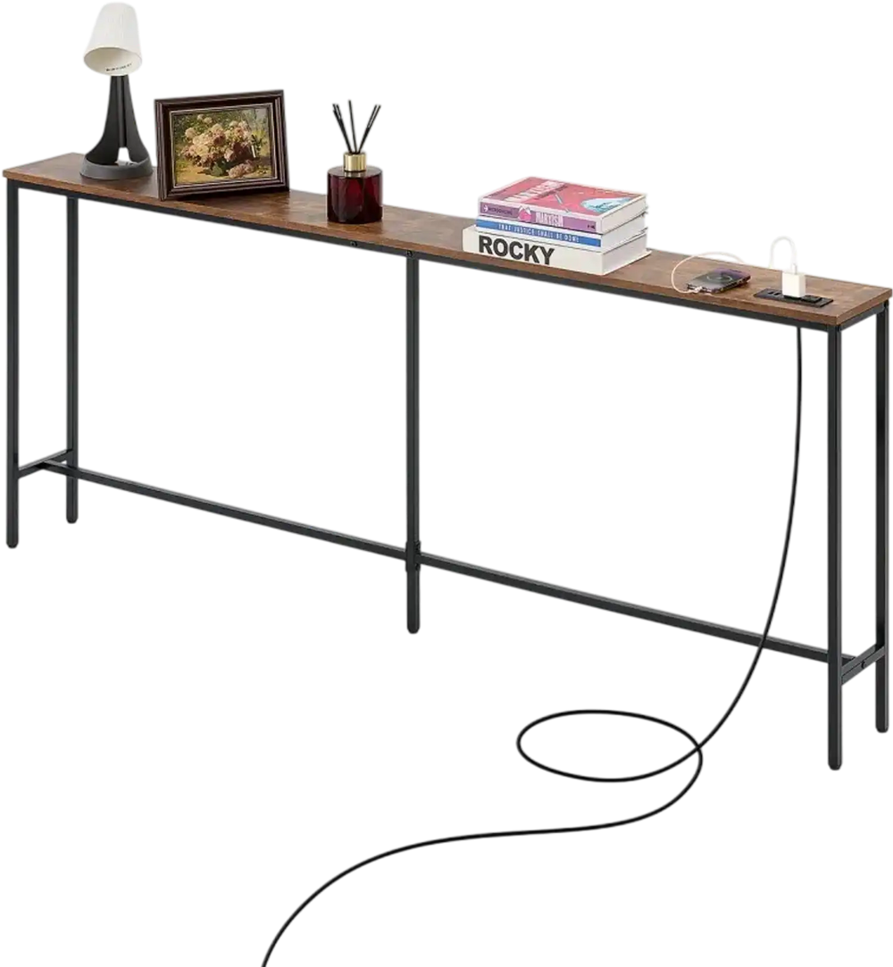 VEVOR Narrow Console Table, 70.9" Behind Couch Table with Power Outlets, 1-Tier Long Entryway Table, Narrow Sofa Table with Metal Frame and Charge Station, for Entryway, Hallway, Living Room