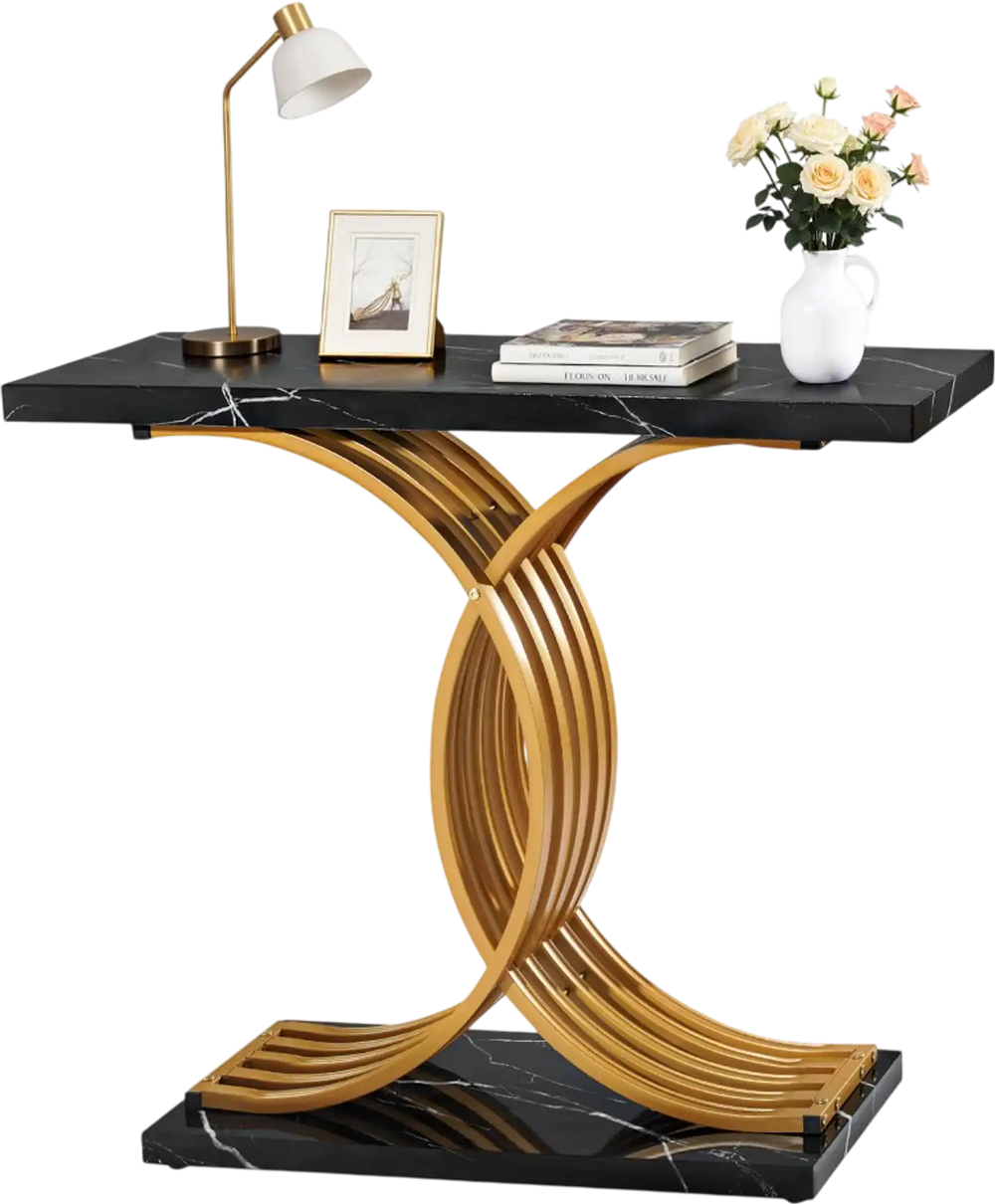 VEVOR 39 in Gold Console Table, Modern Desk Behind the Couch, Wood Rectangle Entrance Desk, Narrow Long Sofa Table Accent Stand with Metal Legs for Hallway, Bedroom, Living Room, Foyer, Easy Assembly