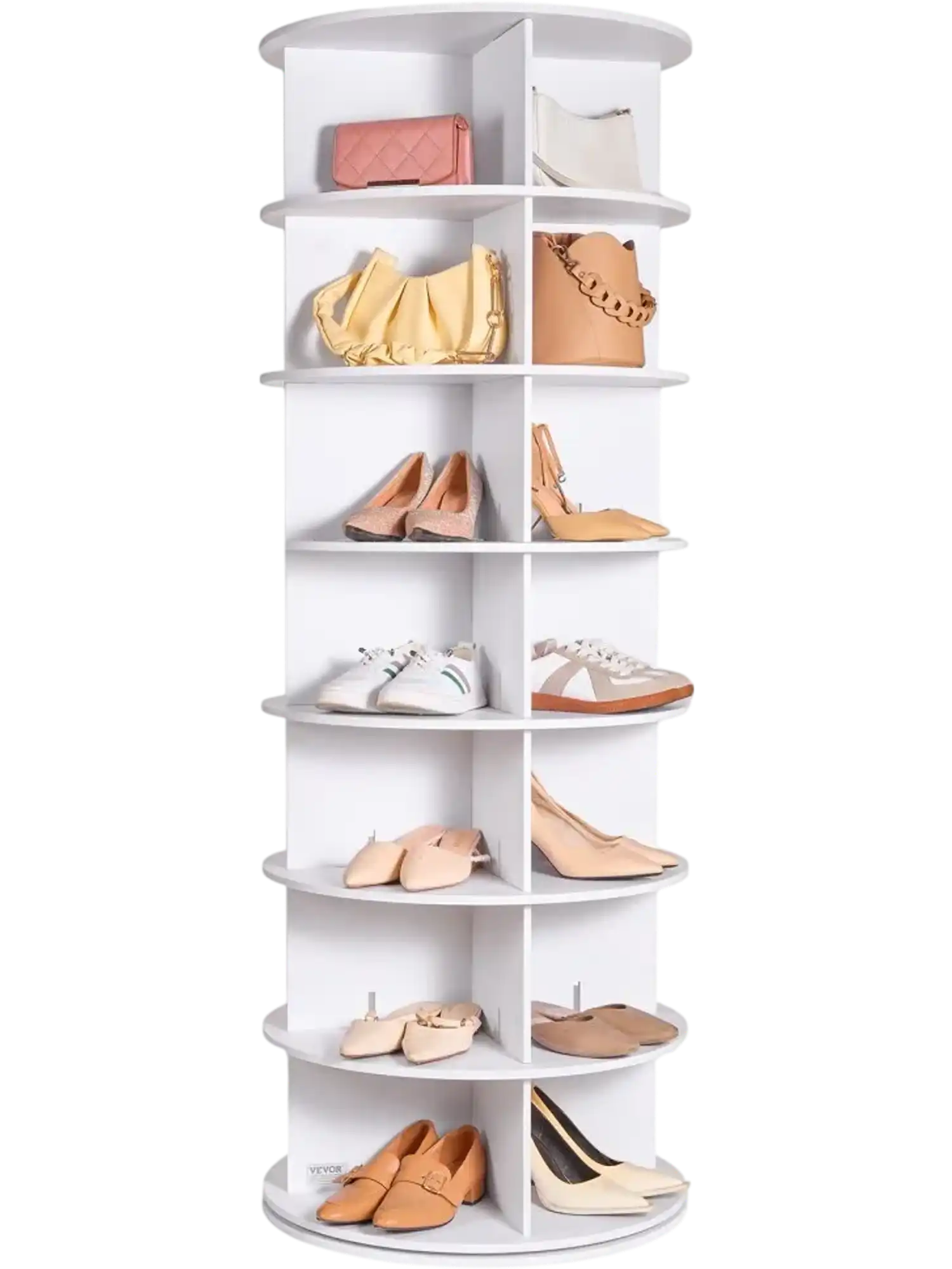 Vevor Shoe Rack 7-Tier 360° Spinning Rotating Tower White New