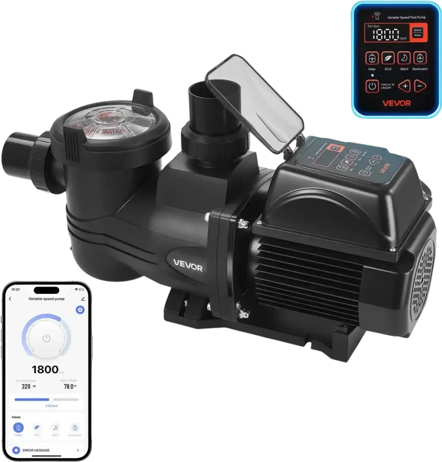 Vevor Pool Pump Variable Speed 1.5 HP In/Above Ground Swimming Pool Pump New