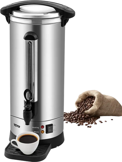 VEVOR Commercial Coffee Urn, 110 Cups Stainless Steel Large Coffee Dispenser, 1500W 110V Electric Coffee Maker Urn For Quick Brewing, Hot Water Urn with Detachable Power Cord for Easy Cleaning, Silver