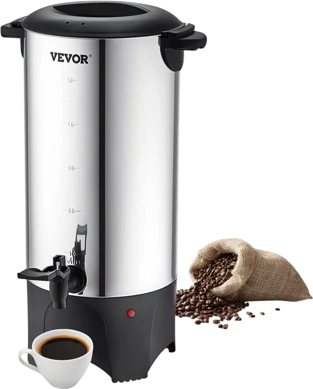 VEVOR Commercial Coffee Urn, 50 Cups Stainless Steel Large Coffee Dispenser, 1000W 110V Electric Coffee Maker Urn For Quick Brewing, Hot Water Urn with Detachable Power Cord for Easy Cleaning, Silver