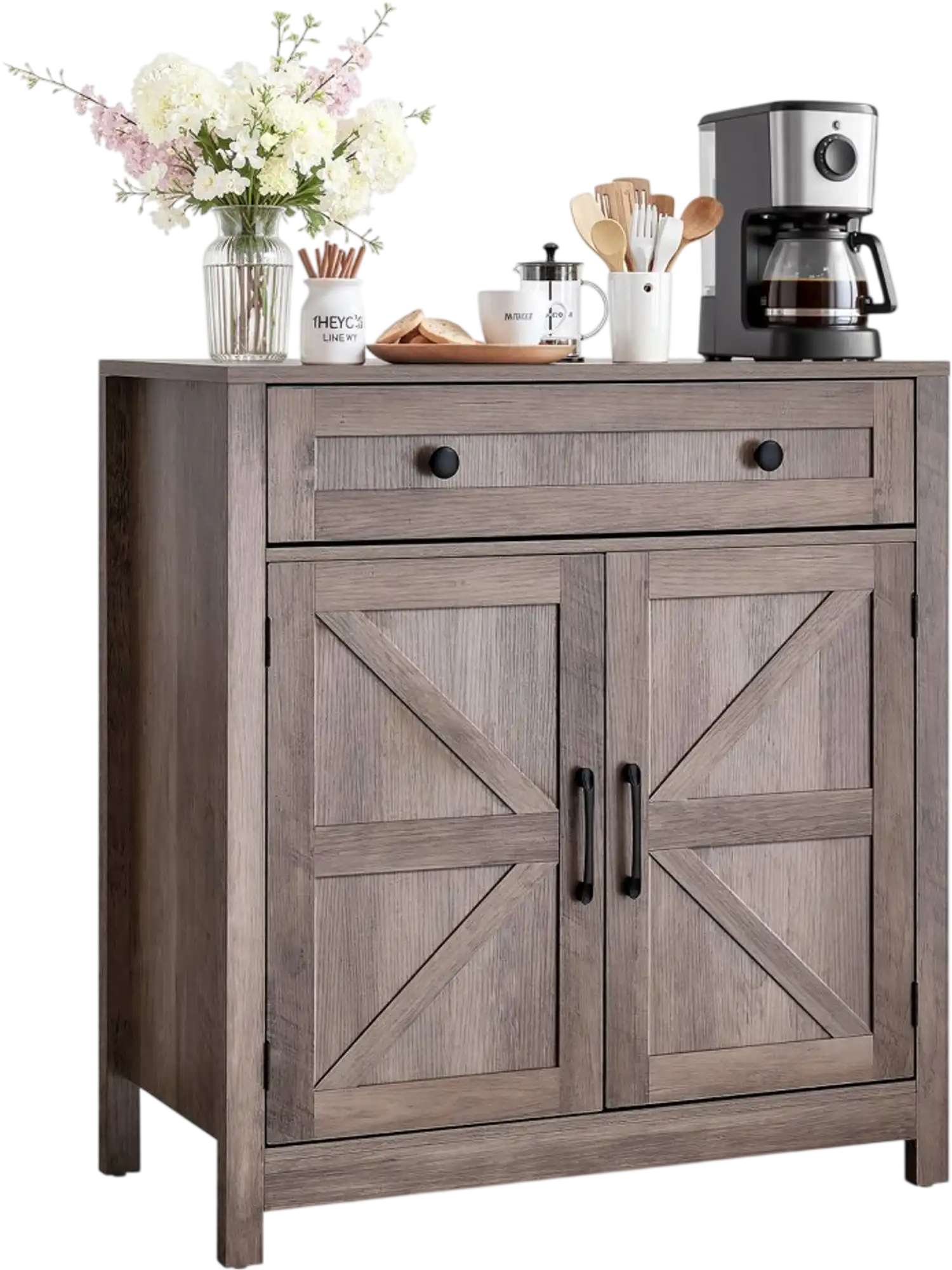 Vevor Coffee Bar Cabinet Farmhouse Buffet Station with Drawer and 2 Barn Doors 29.5