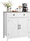 VEVOR Coffee Bar Cabinet, Farmhouse Coffee Bar Table with Drawer, Buffet Stand Cabinet with 2 Barn Door, Sideboard Buffet Station for Living Room, Entryway, Kitchen, 29.5 x 14.7 x 31.5 in, White
