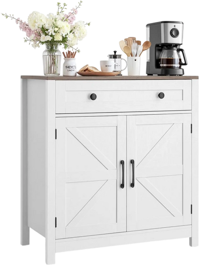 Vevor Coffee Bar Cabinet Farmhouse Buffet Station with Drawer and 2 Barn Doors White New