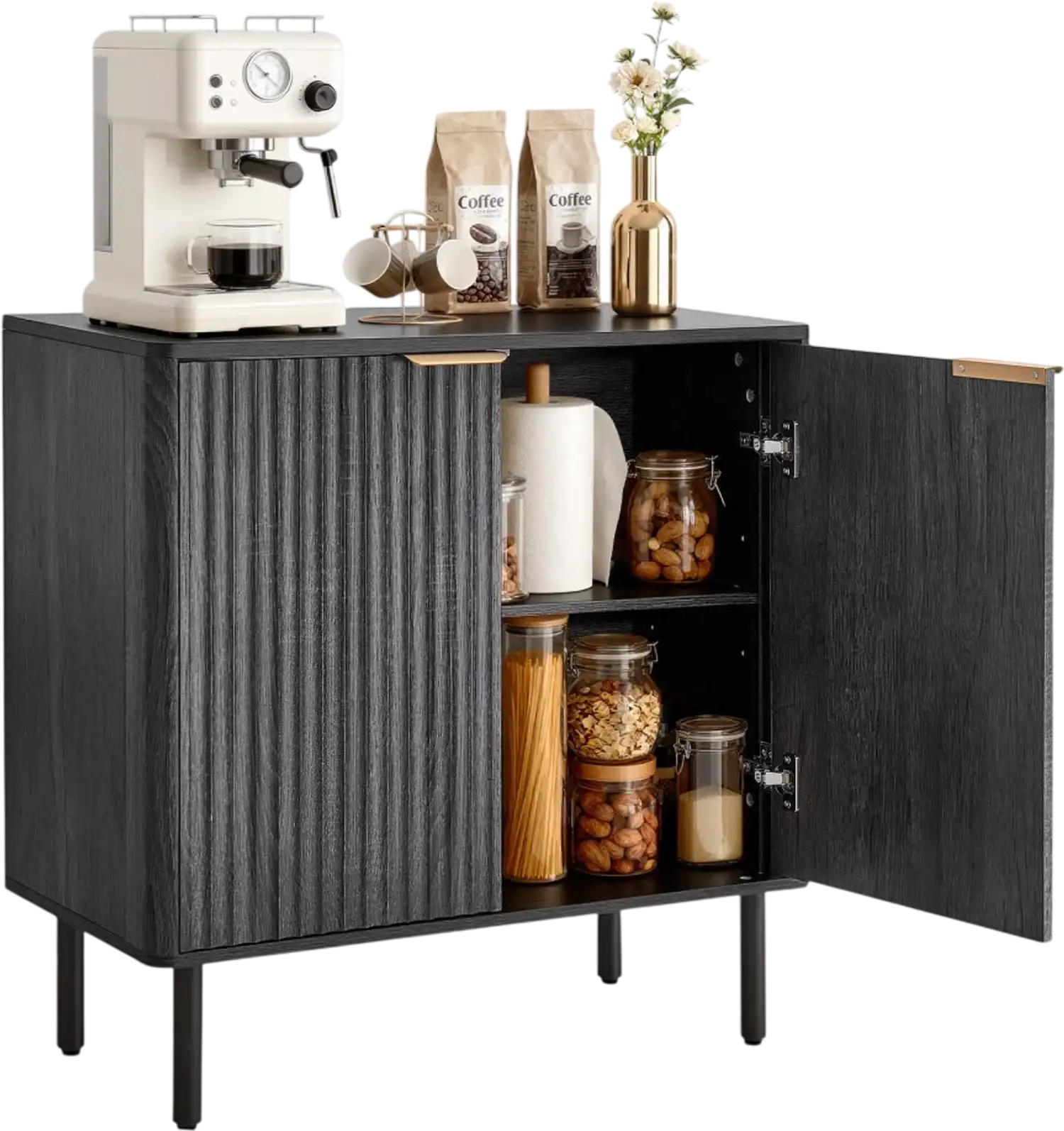 Vevor Coffee Bar Cabinet Mid-Century Fluted 2-Tier Storage Buffet Table 31.5