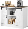 VEVOR Coffee Bar Cabinet, 41.8 x 15.8 x 32.1 in Farmhouse Coffee Bar Cabinet with 3-Tier Storage, Coffee Bar Table with Barn Doors, Farmhouse Sideboard Buffet Cabinet for Living Room, Entryway