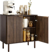 VEVOR Coffee Bar Cabinet, Mid Century Fluted Coffee Bar Table with 2-Tier Storage, Buffet Stand Cabinet with Barn Door, Sideboard Buffet Station for Living Room, Entryway, 31.5 x 14.7 x 31.5 in Walnut