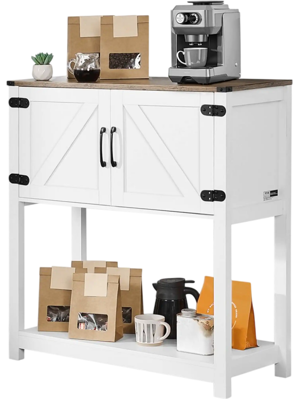 VEVOR Coffee Bar Cabinet, 31.5 x 13.8 x 34.6 in Farmhouse Coffee Bar Cabinet with 3-Tier Storage, Coffee Bar Table with Magnet Doors, Farmhouse Sideboard Buffet Cabinet for Living Room, Entryway